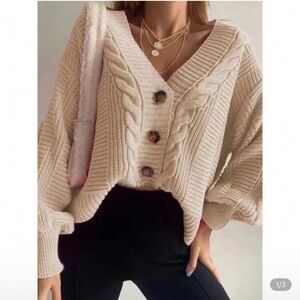 SHEIN Beige Cable Knit Cardigan